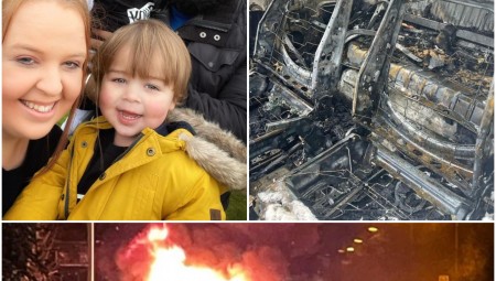 بريطانية تتمكن من إنقاذ طفليها من سيارتها المحترقة قبل انفجارها بلحظات