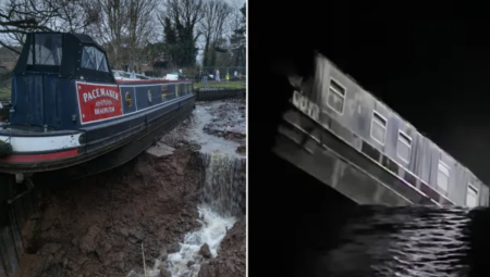 انهيار أرضي يبتلع قوارب سكنية في قناة لانغولين شمال إنجلترا دون إصابات